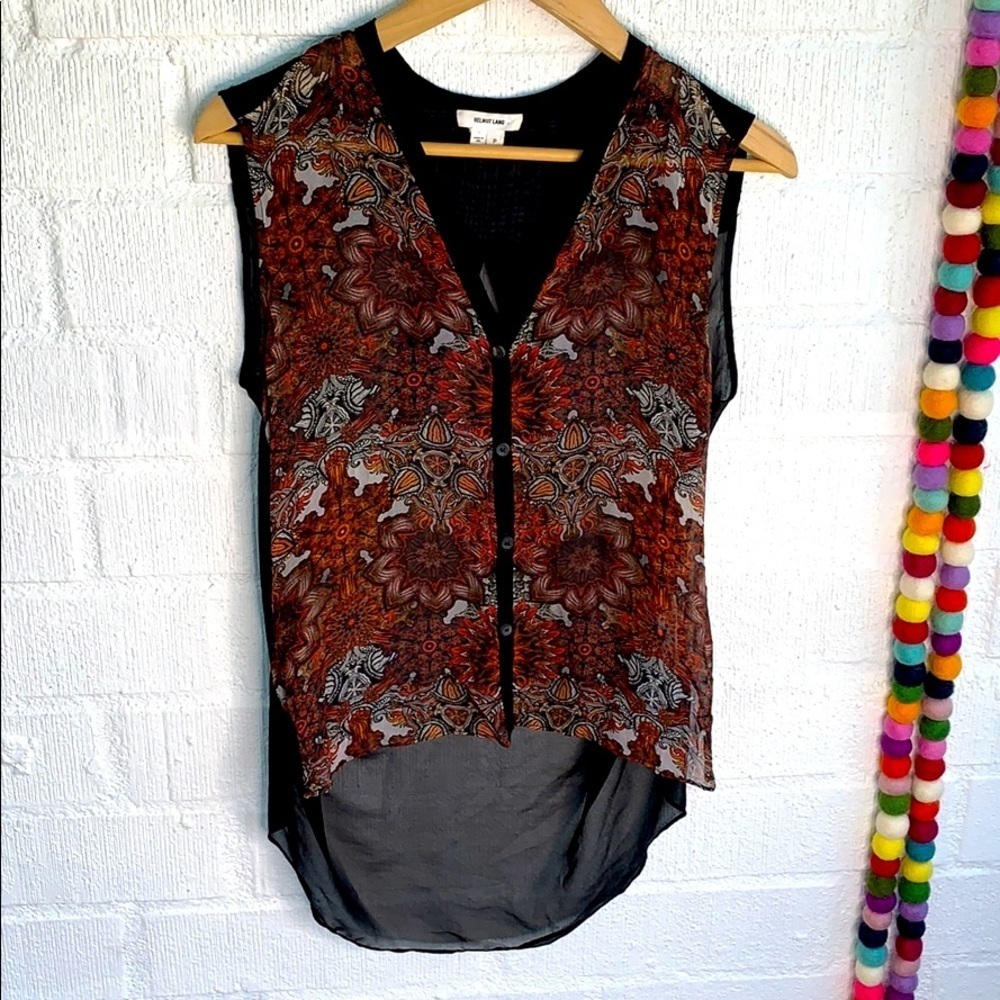 Helmut Lang Sleeveless Sheer Button Up Red Tank - image 3